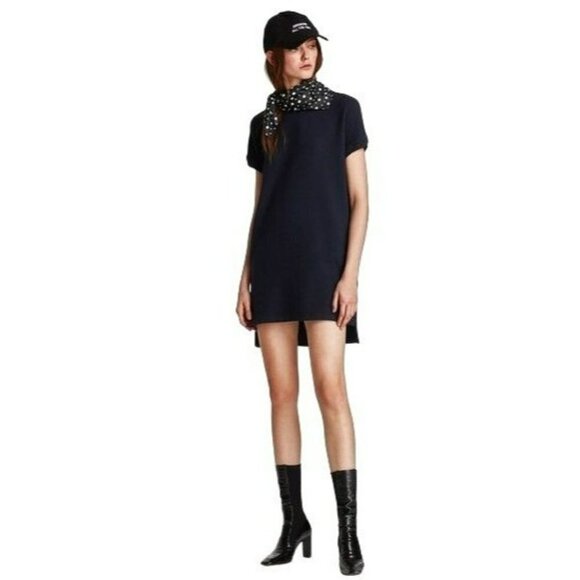 Zara Navy Blue Dress Round Neckline Zipper in the Back Size Small - Picture 1 of 16